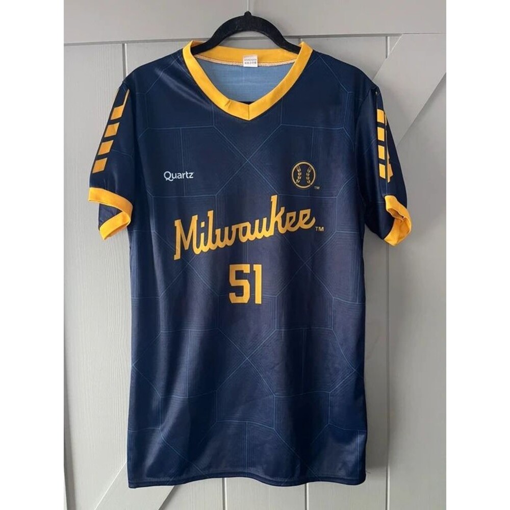 Milwaukee Brewers Freddy Peralta #51 Soccer Crossover Jersey Adult M SGA 2024